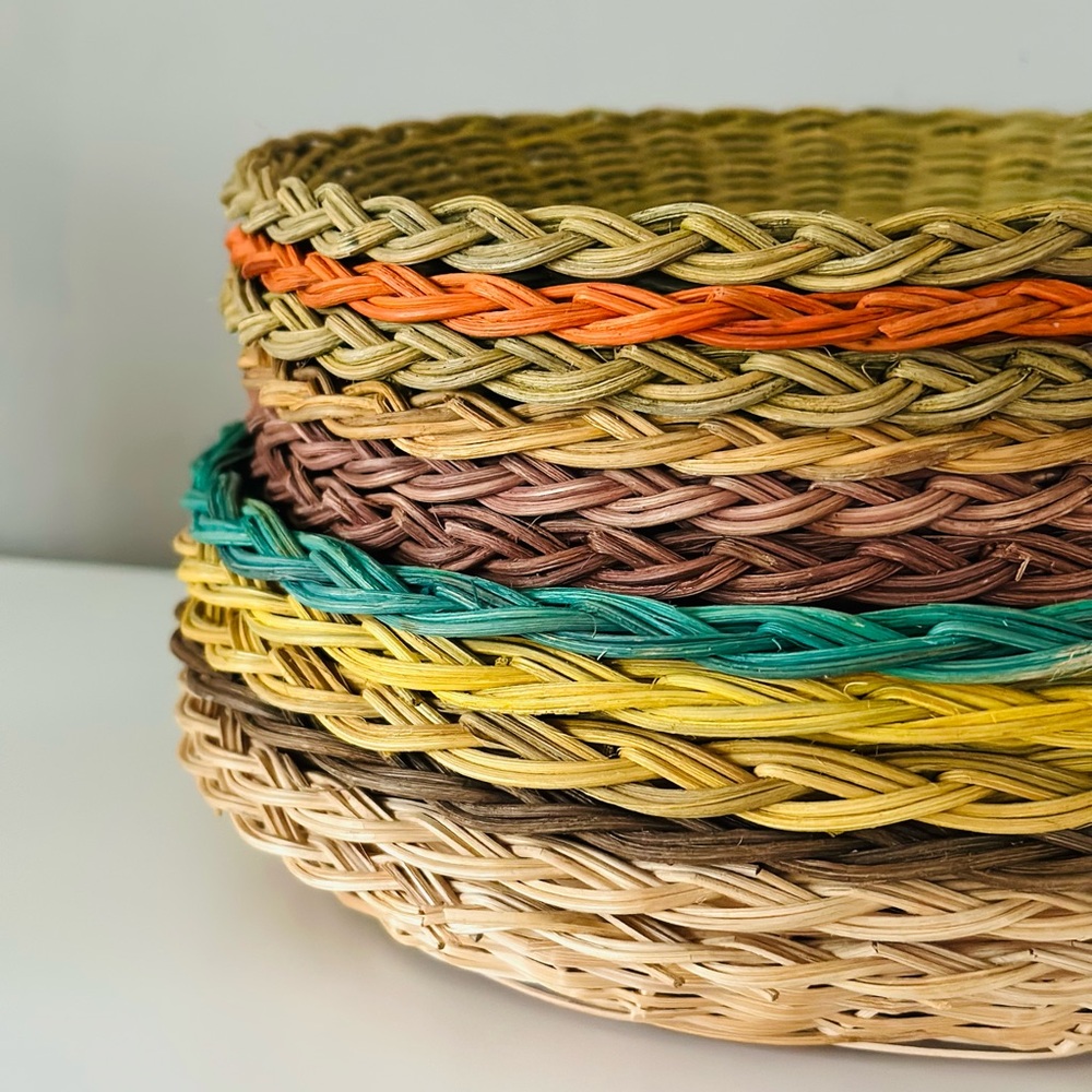 Vintage colorful wicker plate chargers